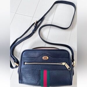 Gucci Dark Blue Crossbody Bag with Green and Red Stripes